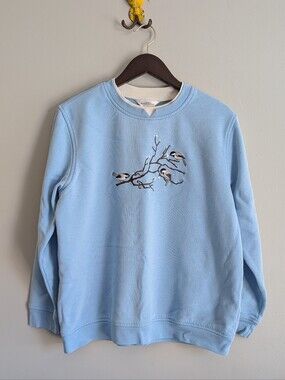 Northern Reflections Blue Sweatshirt With Embroidered Birds, Size L